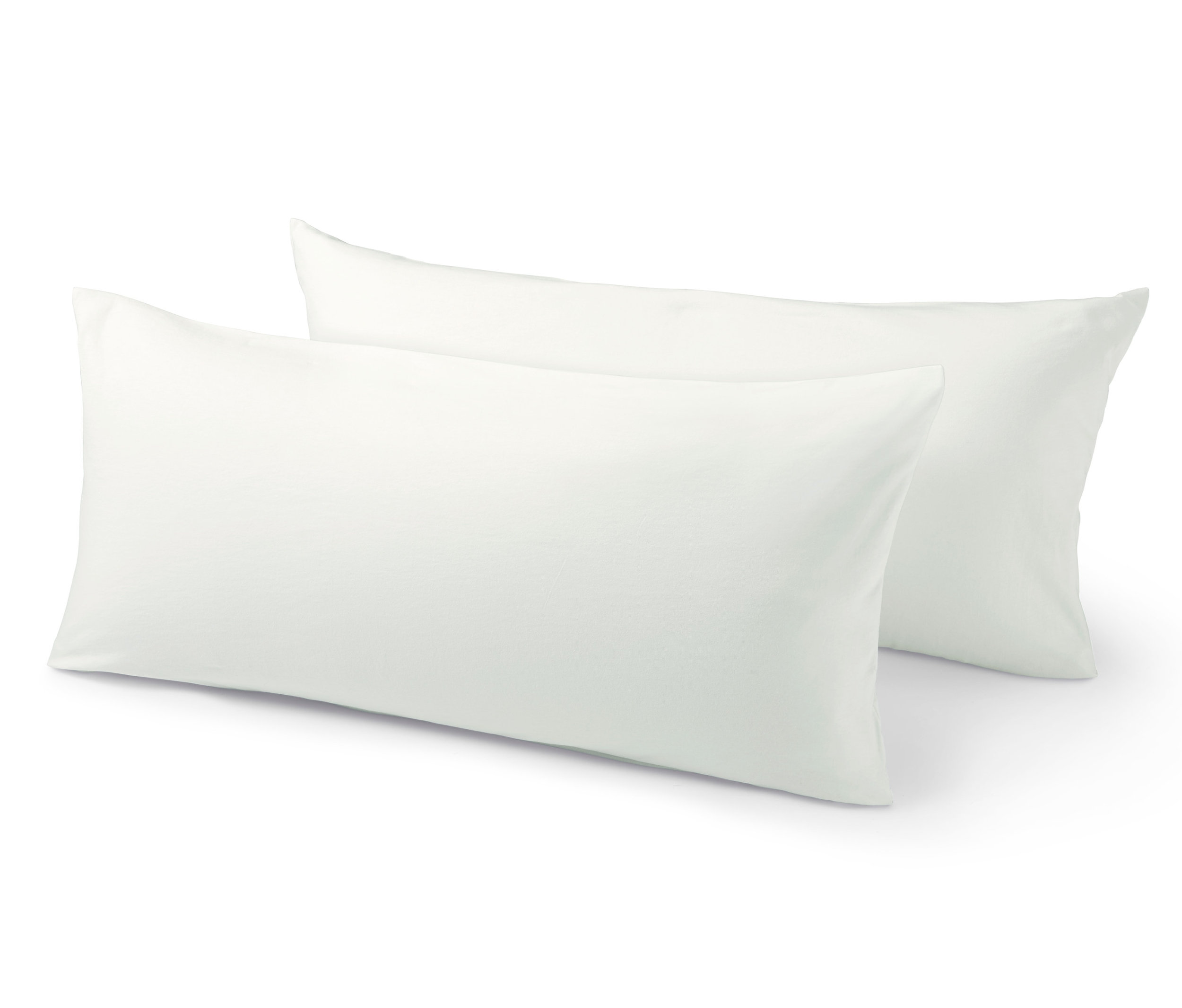 Két fehér dzsörzé párnahuzat, egyenként kb. 80 x 40 cm.