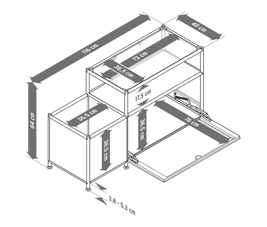 Egy »CN3« fém zsúrkocsi rajza fiókkal.
