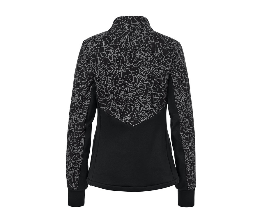 Fekete termodzseki fehér geometriai mintával.