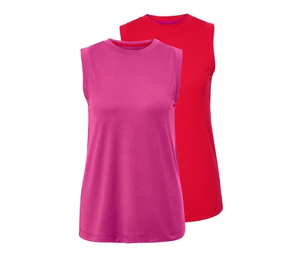 Két sporttop egymáson, egy pink és egy piros.