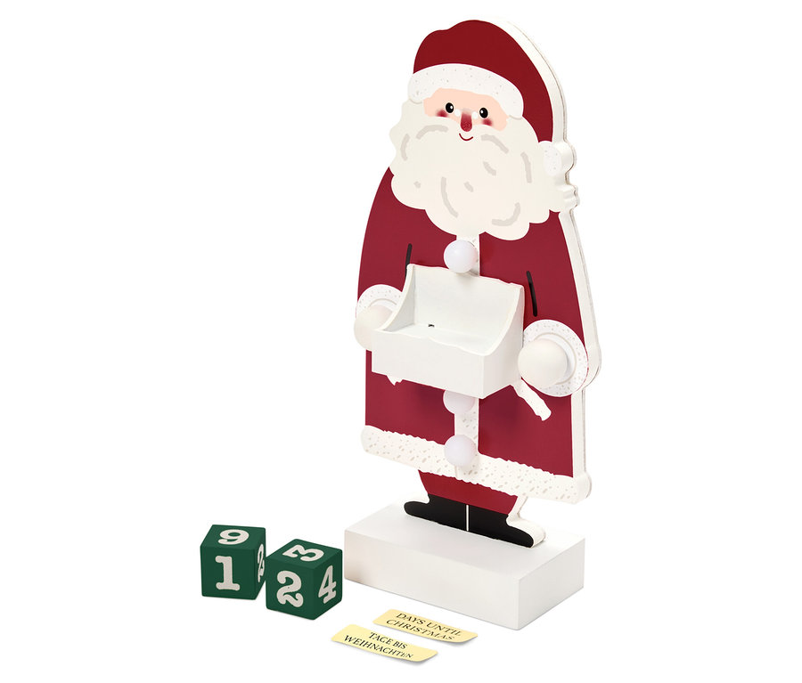 Mikulás adventi naptár számozott kockákkal és a "Napok karácsonyig" felirattal.