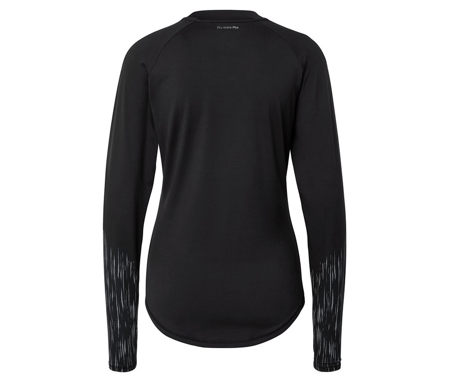 Fekete, hosszú ujjú póló Dry Active Plus felirattal a hátán.