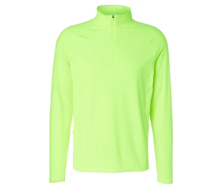 Neonzöld, hosszú ujjú, félcipzáras termo sportfelső állógallérral.