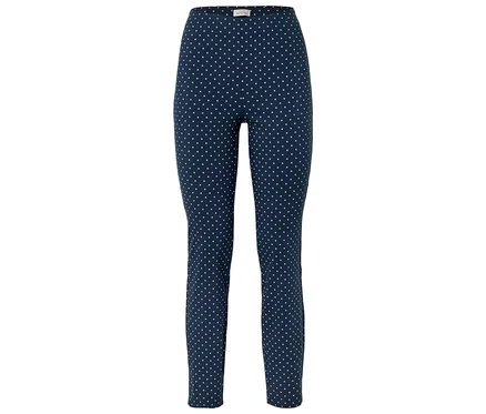Kék leggings fehér pöttyökkel.