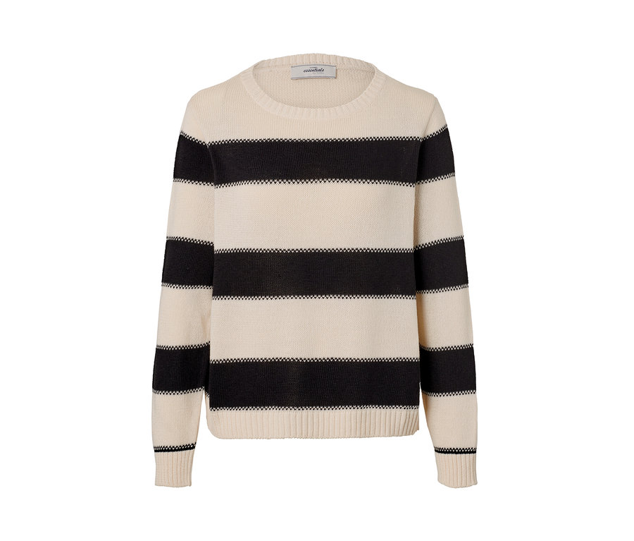 Csíkos, fekete/krém kötött pulóver.
