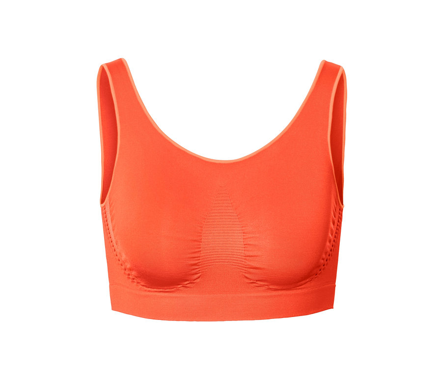 Narancssárga, női seamless bustier melltartó fehér alapon.