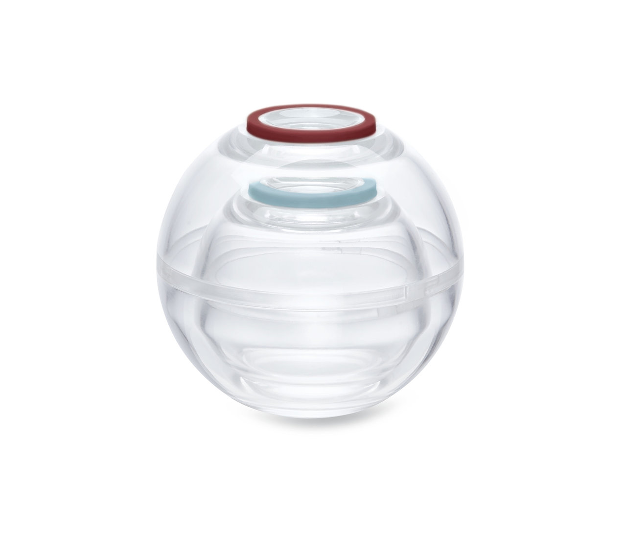 Két átlátszó frissentartó gömb, egyik a másikban.