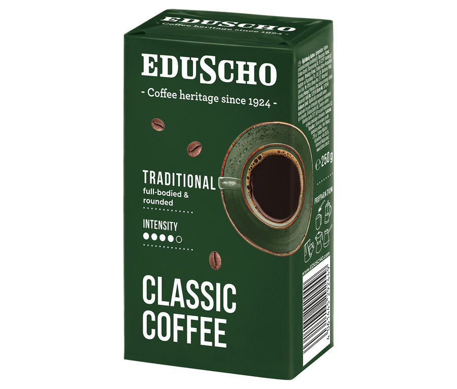 Eduscho Classic Coffee Traditional 250g őrölt kávé csomagolása.