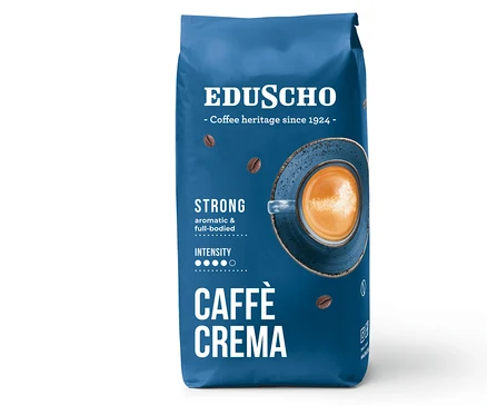Kék csomagolású Eduscho Caffè Crema Strong - 1 kg szemes, pörkölt kávé.