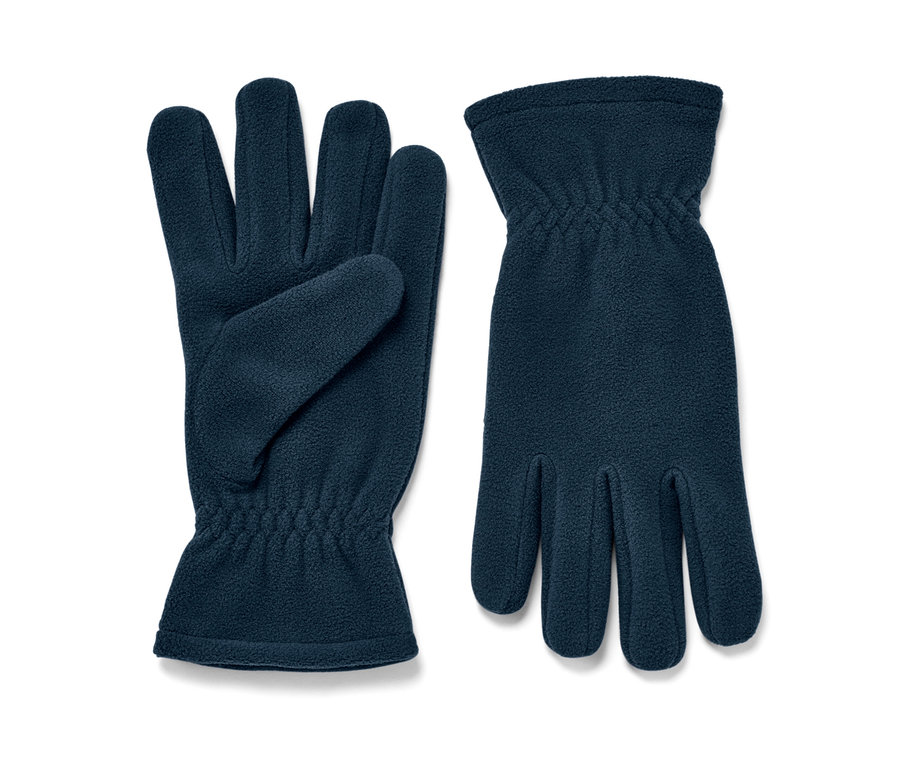 Két sötétkék unisex polárkesztyű.