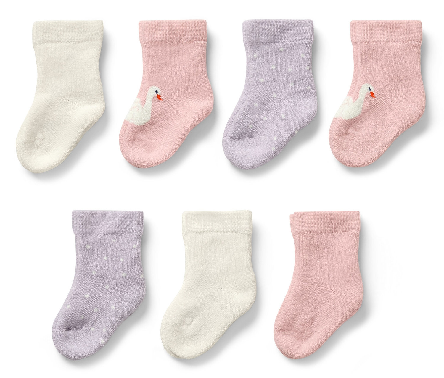 Hét pár babazokni, hattyú.