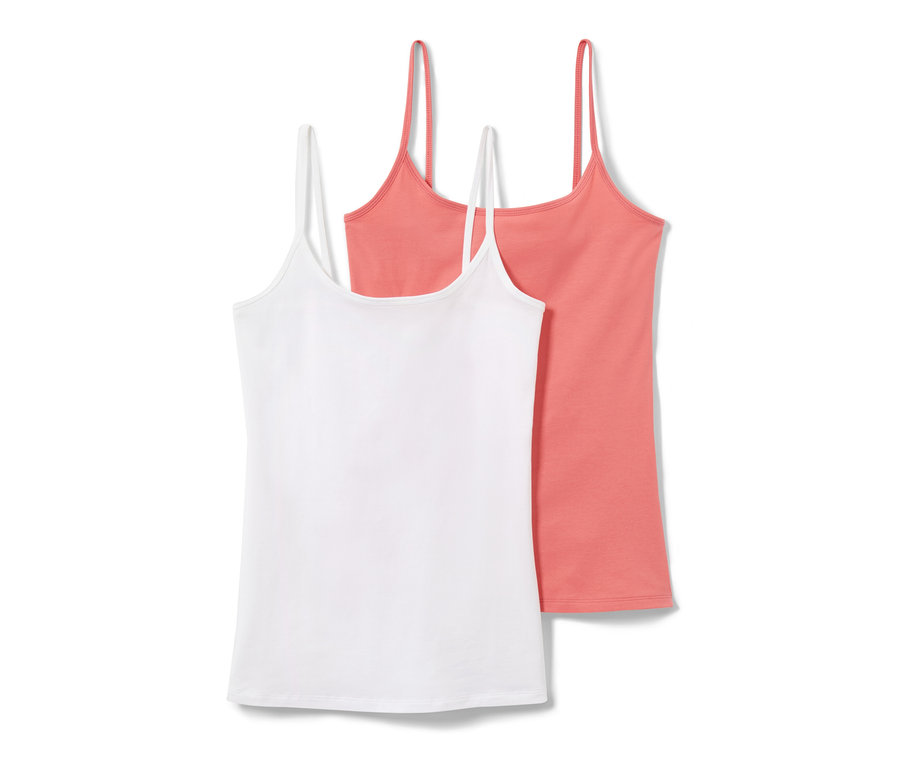 Két női trikó: egy fehér és egy korall színű.