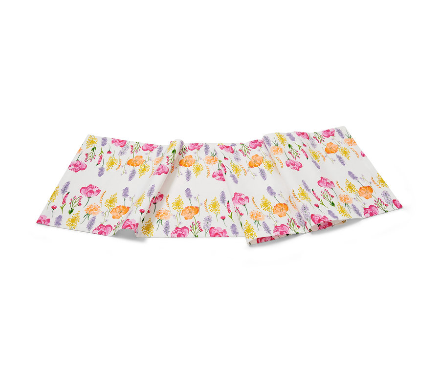 Asztali futó, virágos, fehér.