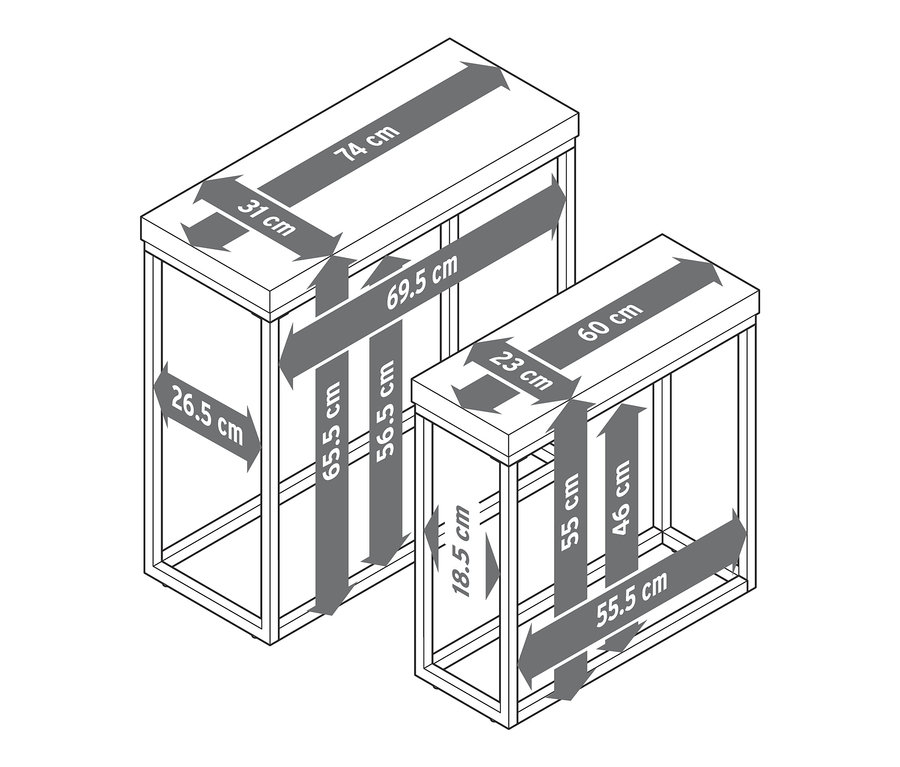 Konzolasztal-szett, policement asztallappal méreteinek ábrája.