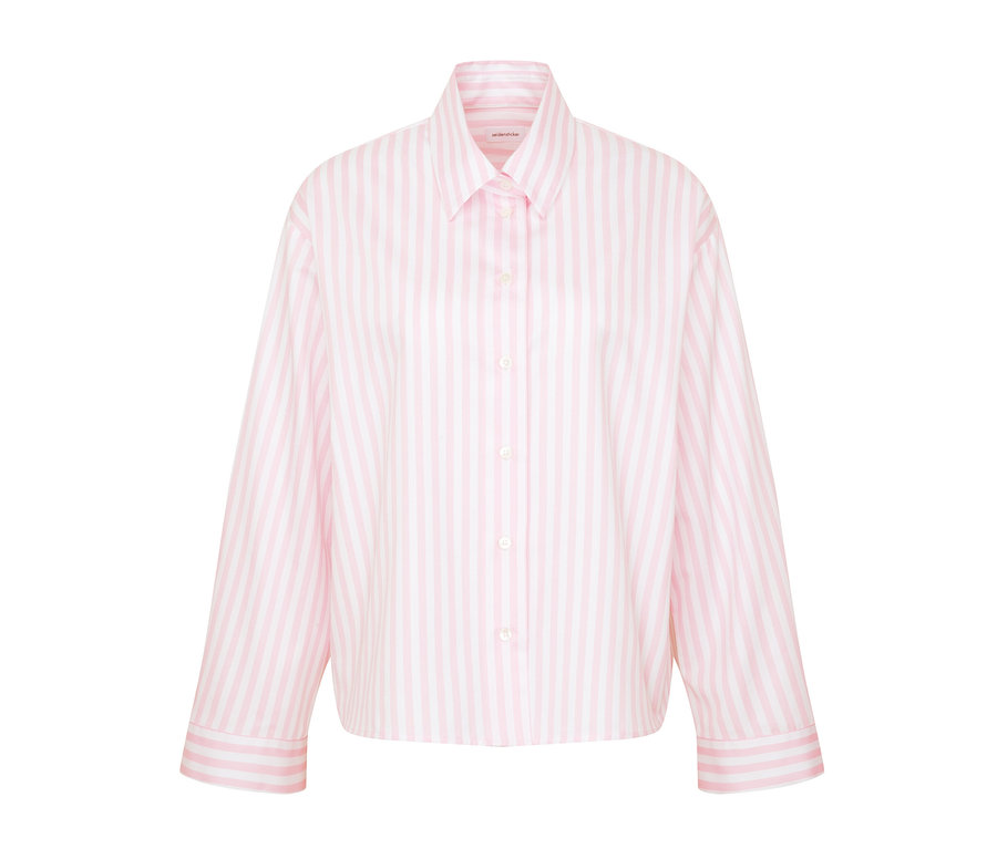Rózsaszín, fehér csíkos Seidensticker túlméretes női ingblúz.