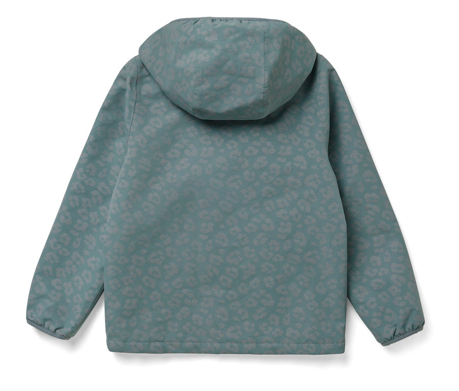 Gyermek termo esőkabát fényvisszaverő elemekkel hátulnézetből.