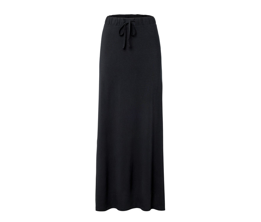 Egy fekete hosszú jersey szoknya.