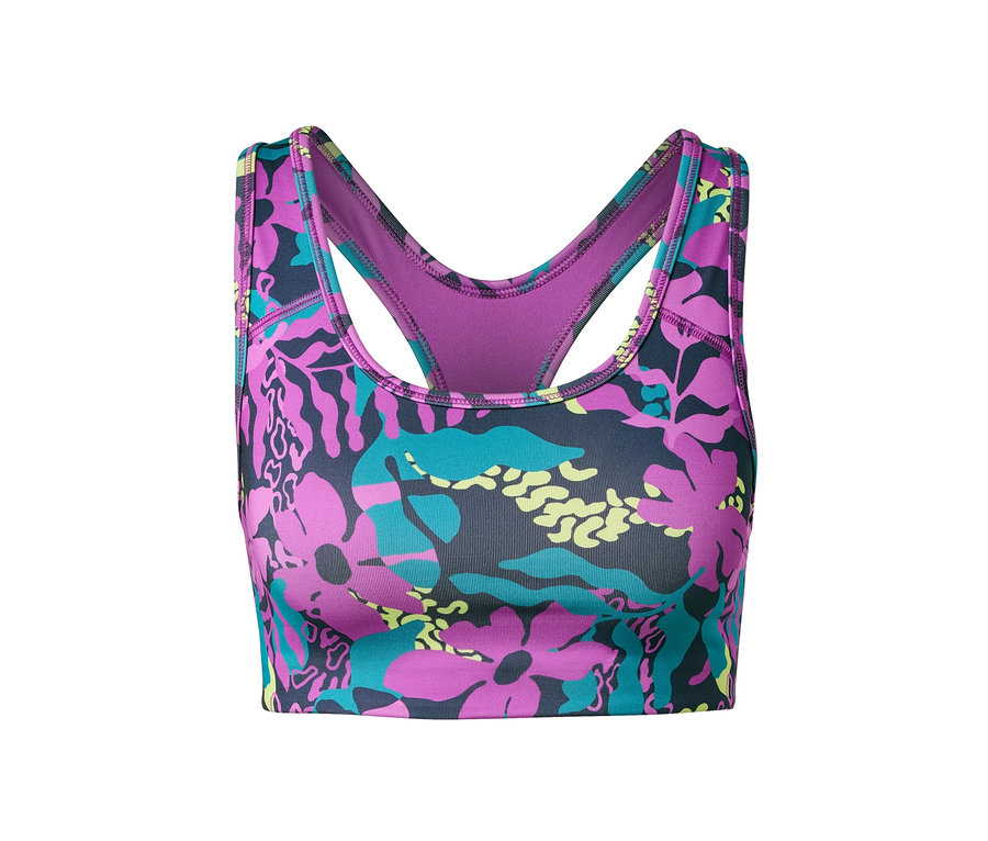 Egy virágmintás sportmelltartó részlete.