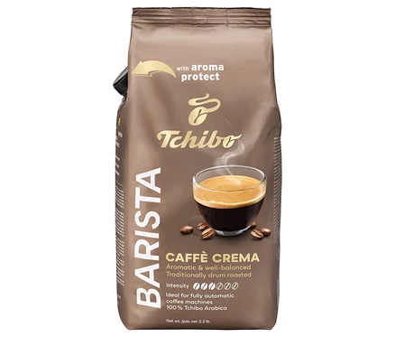 Egy csomag Tchibo Barista Caffé Crema 8 x 1 kg kávébab.