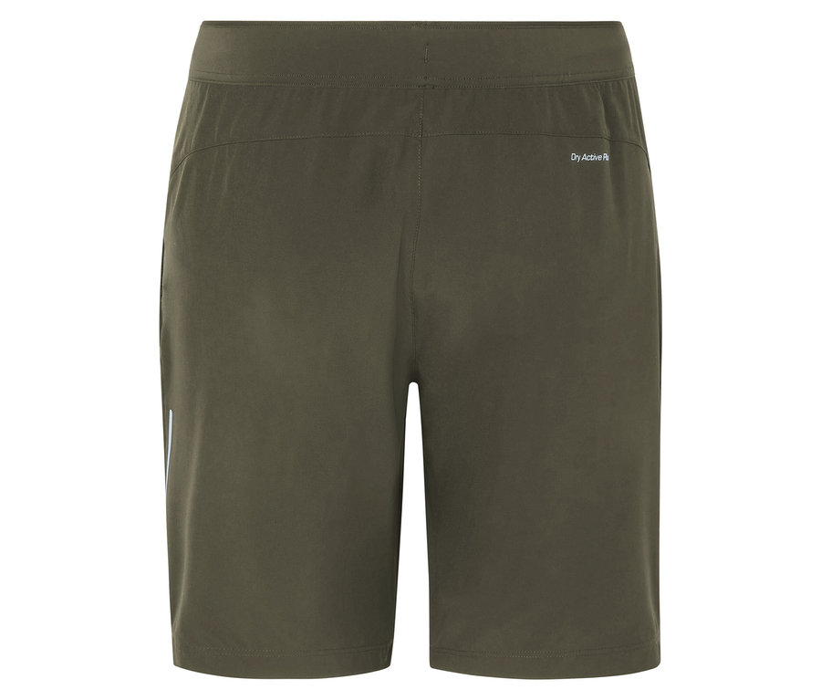 Olívazöld sport rövidnadrág hátulnézete.