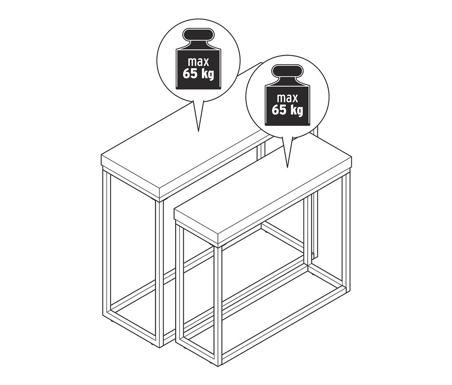 Két növénytartó asztalka szettben, fém/cement vázlatrajza.