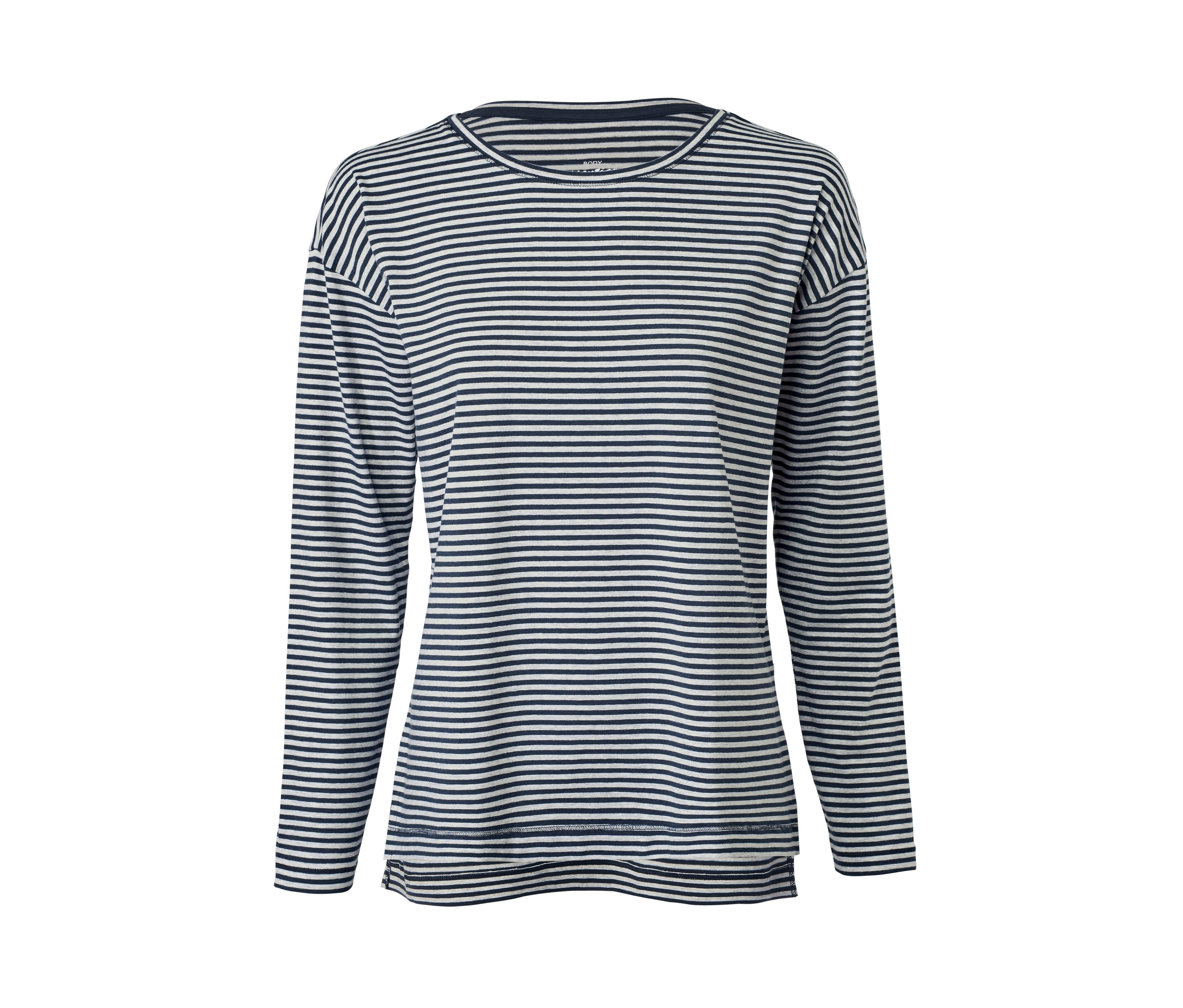 Hosszú ujjú, csíkos női pizsama.