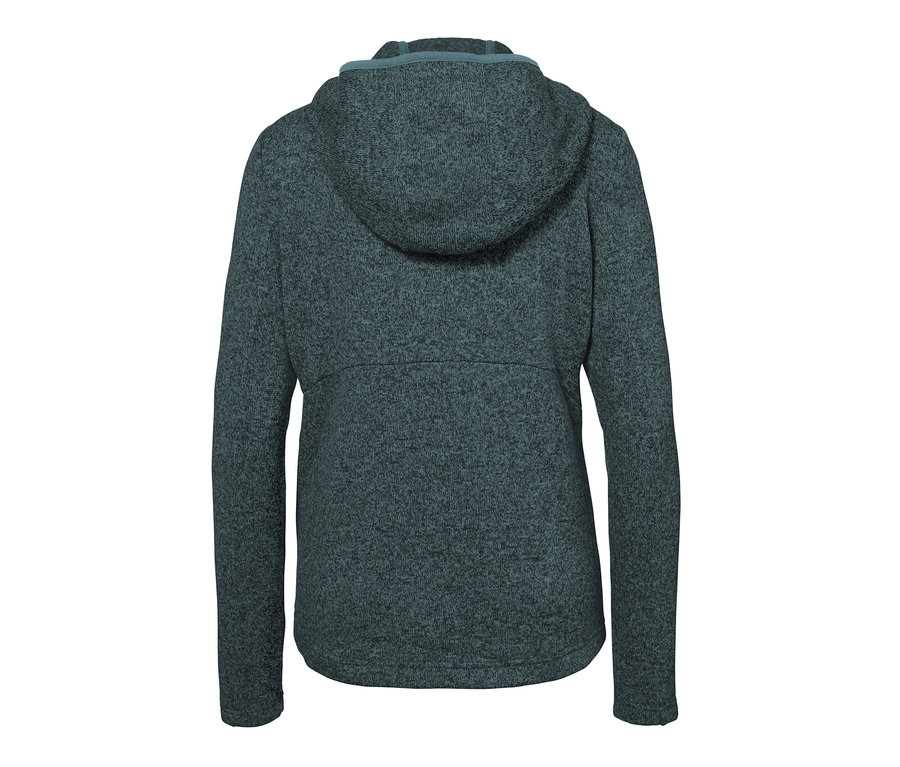 Hátulnézet a zöld kötött polárkardigánról.