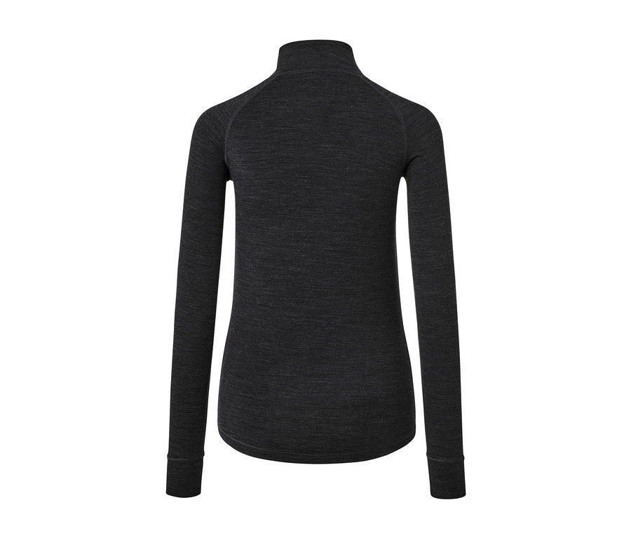 Antracit színű funkcionális felső RWS minősített gyapjúval, hátulnézet.