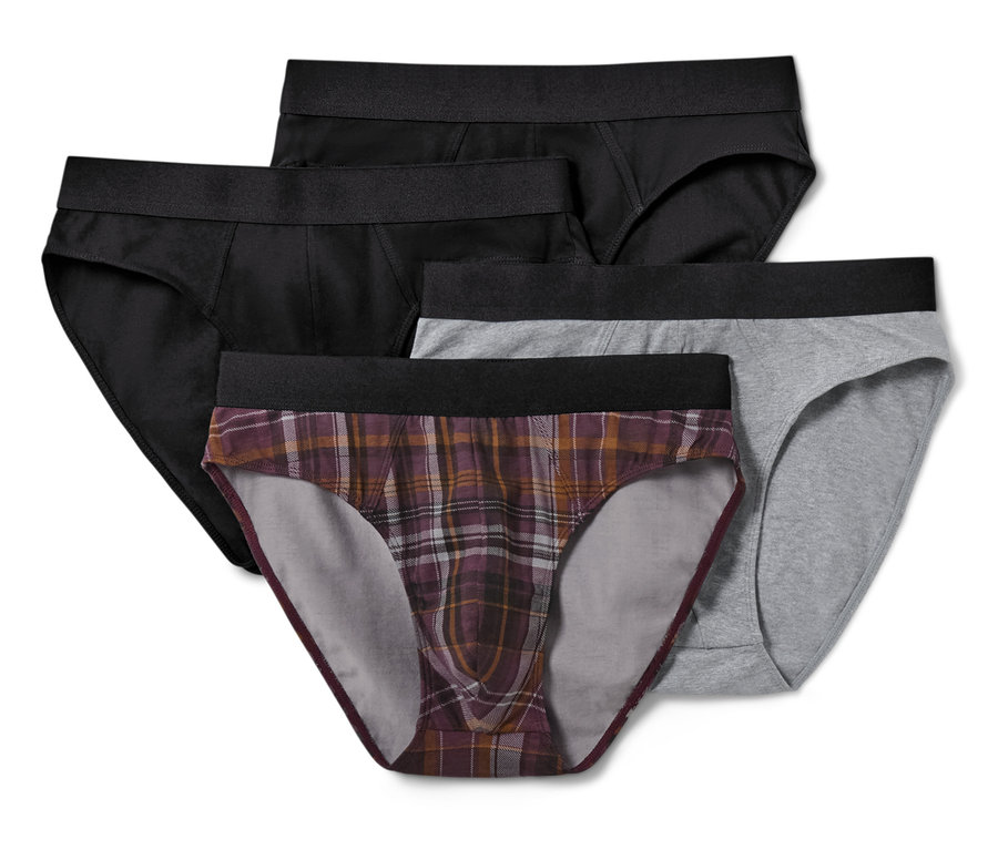 Négy férfi alsónadrág: kettő fekete, egy szürke és egy kockás.