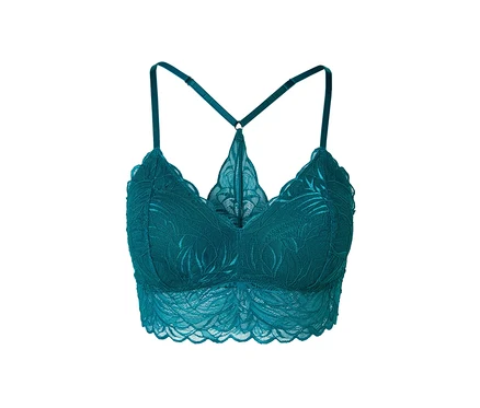 Közelkép egy csipkés bustier melltartóról.