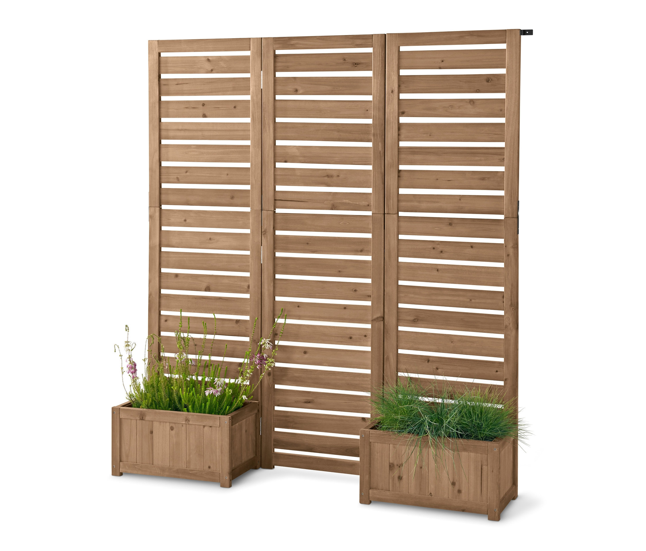 Fa »Tinus« paraván virágládákkal és növényekkel.