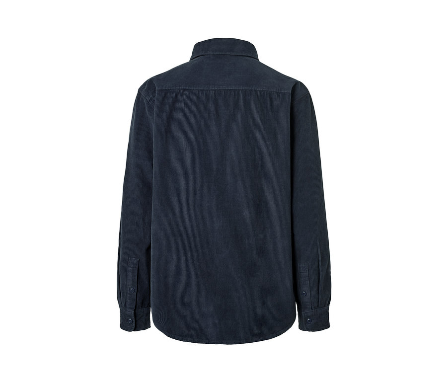 Sötétkék férfi kordbársony ingkabát hátulnézetből.