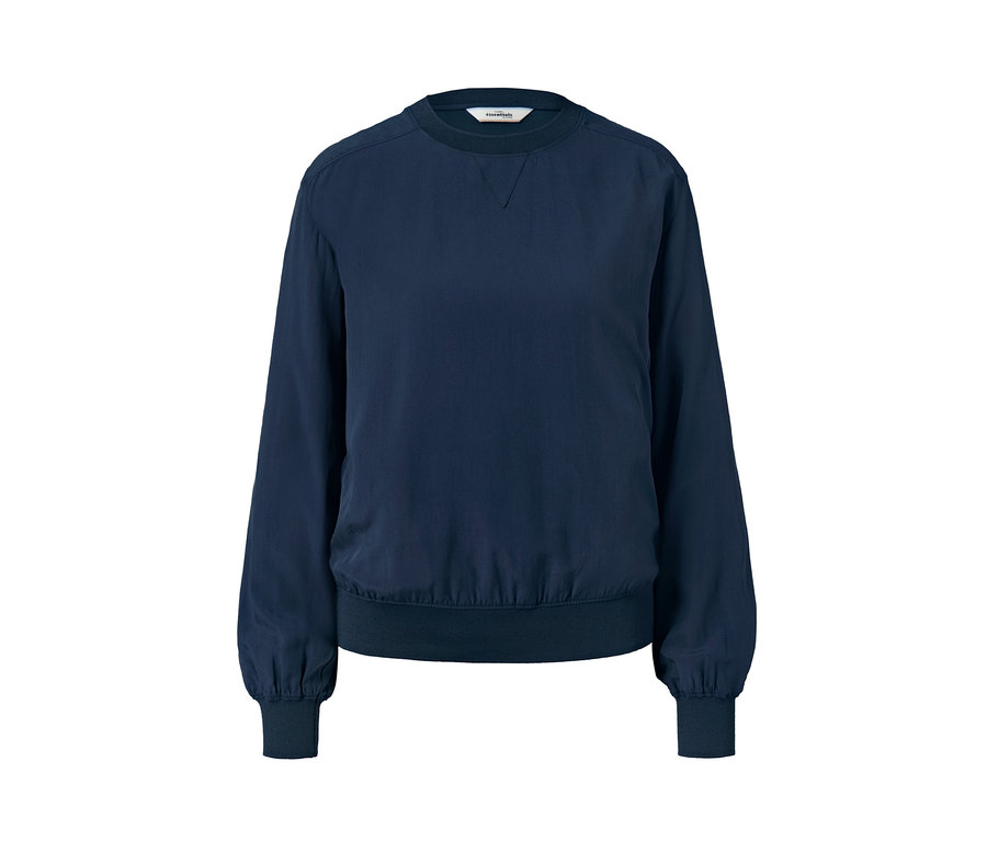 Sötétkék, hosszú ujjú női blúz.