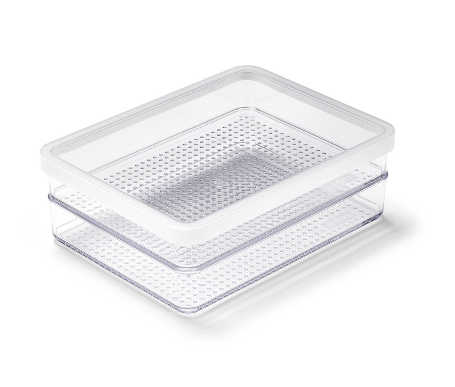 Átlátszó doboz felvágottak számára, fedővel.