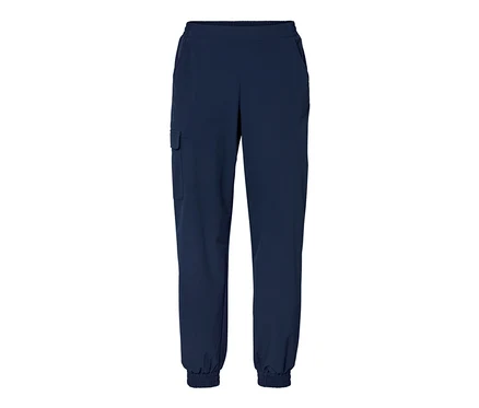 Sötétkék női softshell lezser nadrág fehér háttérrel.