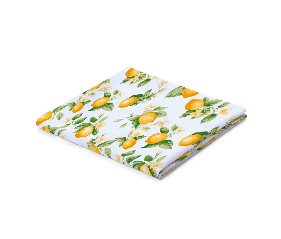 Pamut asztalterítő citrom- és virágmintával.