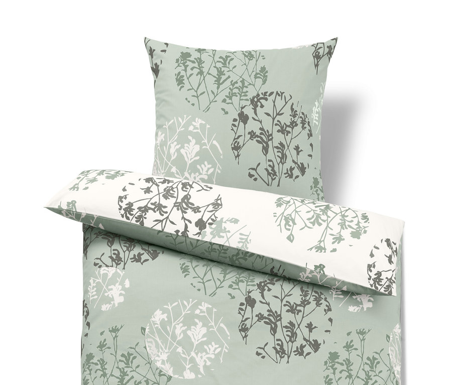 Mentazöld, leveles mintázatú renforcé ágynemű.