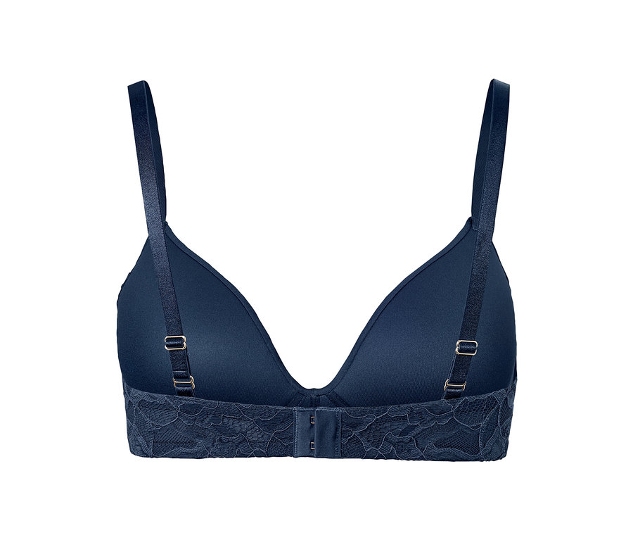 Kék, puha kosaras női melltartó hátulnézetből.