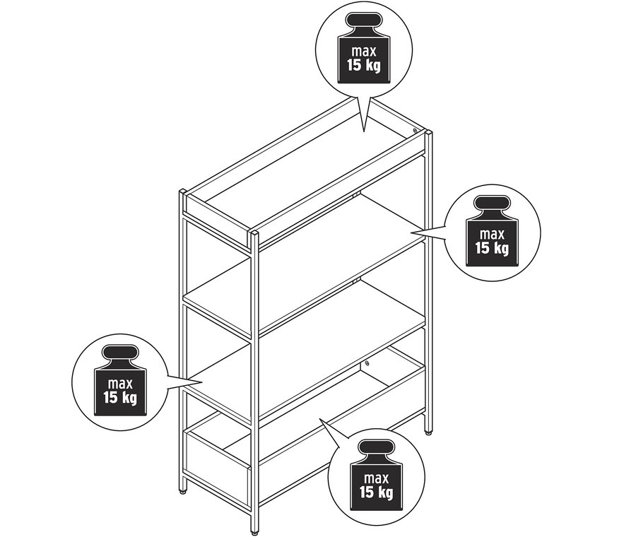 Konzol rajza, polconként 15 kg maximális súllyal.