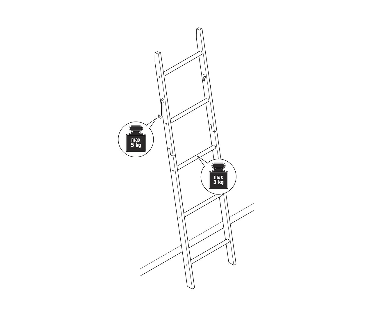 Ábrázolás egy fa törölközőtartó létráról.