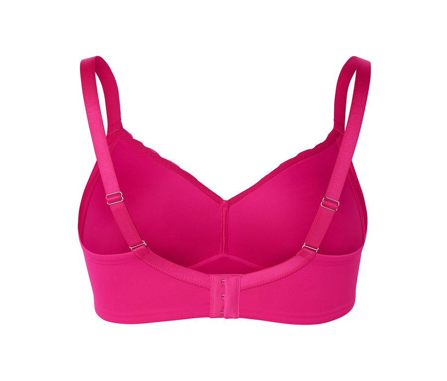 Egy rózsaszín puha melltartó hátulról.