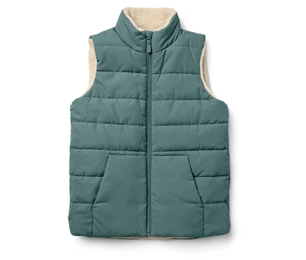 Zöld, steppelt mellény, fleece béléssel.