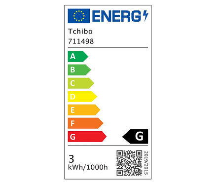 Egy LED-es csíptetős lámpa energia címkéje.
