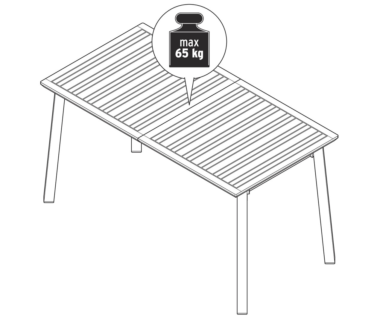 Ábra egy »Liska« kihúzható asztalról, maximum 65 kg terhelhetőséggel.