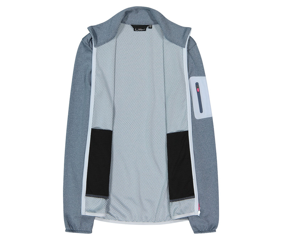 Nyitott, világosszürke CMP kabát teljes cipzárral és hálós béléssel.