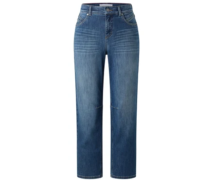 Kék Angels denim »Evi« farmernadrág elölnézetben, fehér háttér előtt.