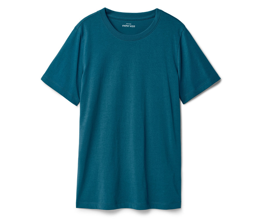 Egy kék póló fekszik egy fehér háttéren.