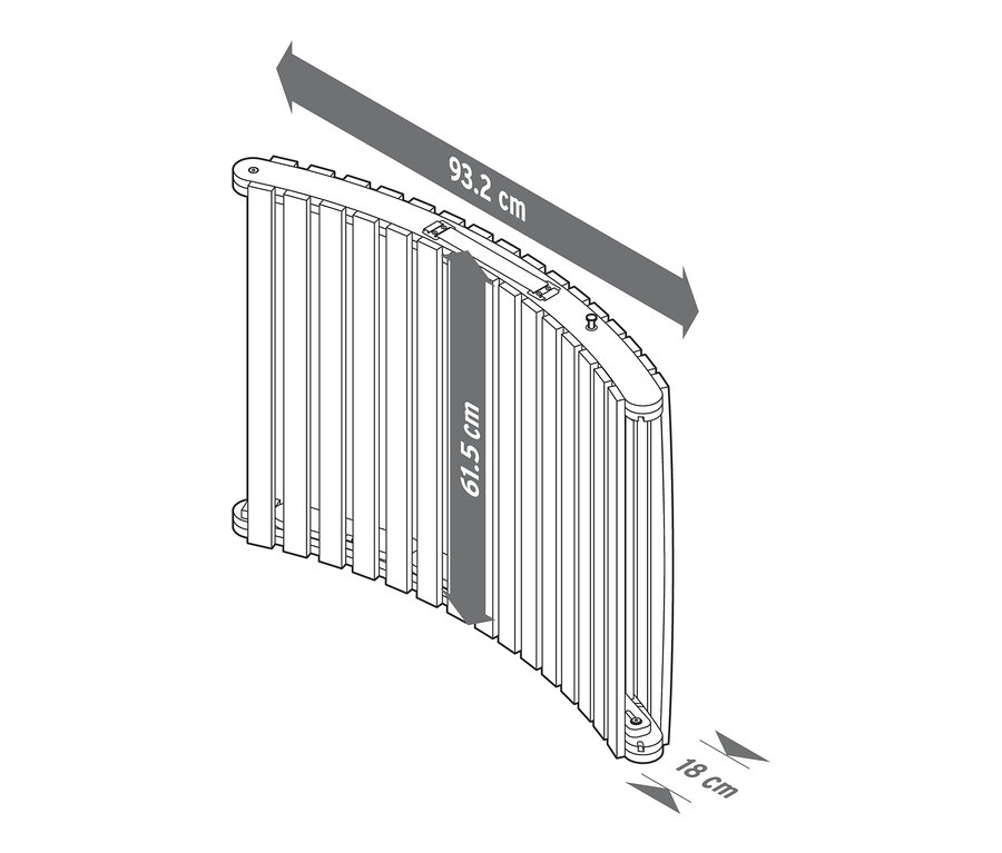 A »Lenja« összecsukható napozóágy méretei: 93,2 cm hosszú, 61,5 cm magas és 18 cm széles.