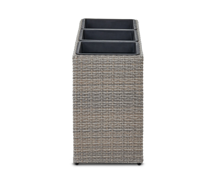 Szürke Kültéri polyrattan virágtartó, 3 rekeszes.