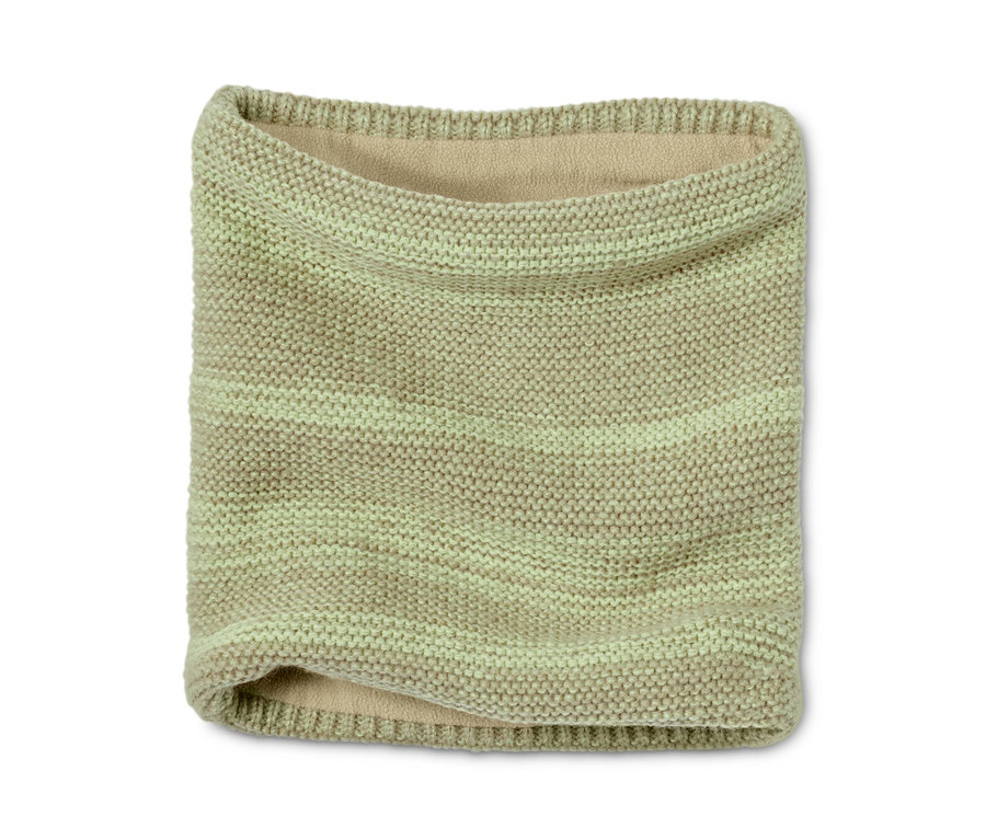 Bézs és zöld színű kötött csősál.